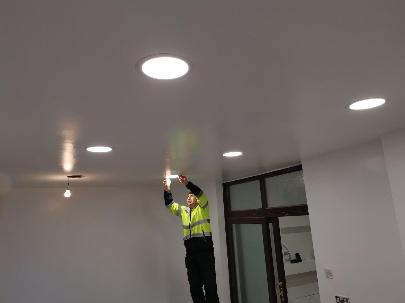 Downlights in a new ceiling